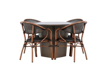 Santa Matgrupp Utomhus 120 cm Rund med 4 Vila Real Utestolar - Brun - Utemöbler & utemiljö - Utegrupp - Matgrupp utomhus