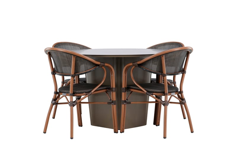Santa Matgrupp Utomhus 120 cm Rund med 4 Vila Real Utestolar - Brun - Utemöbler & utemiljö - Utegrupp - Matgrupp utomhus
