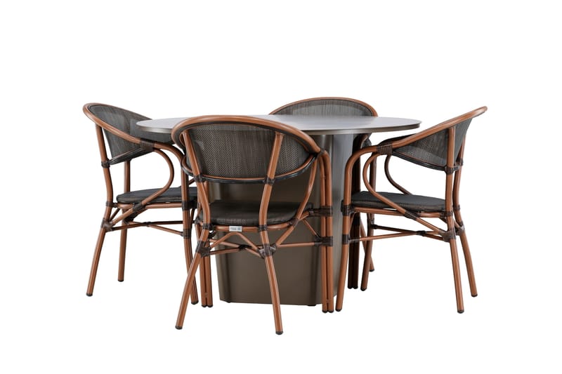 Santa Matgrupp Utomhus 120 cm Rund med 4 Vila Real Utestolar - Brun - Utemöbler & utemiljö - Utegrupp - Matgrupp utomhus