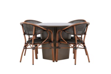 Santa Matgrupp Utomhus 120 cm Rund med 4 Vila Real Utestolar - Brun - Utemöbler & utemiljö - Utegrupp - Matgrupp utomhus