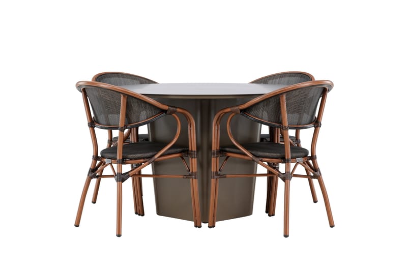 Santa Matgrupp Utomhus 120 cm Rund med 4 Vila Real Utestolar - Brun - Utemöbler & utemiljö - Utegrupp - Matgrupp utomhus