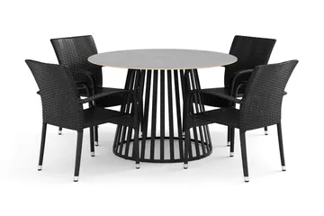 Sensi utomhus matgrupp 120 cm med 4 Thor Light utefåtöljer - Svart - Utemöbler & utemiljö - Utegrupp - Matgrupp utomhus