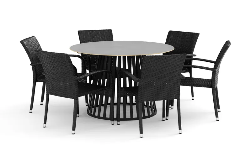 Sensi utomhus matgrupp 120 cm med 6 Thor Light utefåtöljer, Svart
