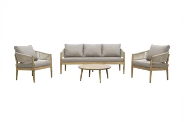 Siana 4-sits Loungegrupp i trä utseende med repdetaljer - Natur / Beige - Utemöbler & utemiljö - Utegrupp - Soffgrupp utomhus