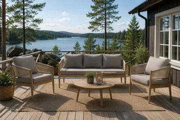 Siana 4-sits Loungegrupp i trä utseende med repdetaljer - Natur / Beige - Utemöbler & utemiljö - Utegrupp - Soffgrupp utomhus