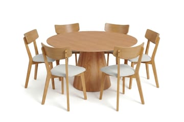 Siena Matgrupp 150 cm runt i Ek med 6 Amelia Matstolar med Dyna - Ek/Beige - Utemöbler & utemiljö - Utegrupp - Matgrupp utomhus