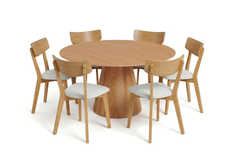 Siena Matgrupp 150 cm runt i Ek med 6 Amelia Matstolar med Dyna - Ek/Beige - Utemöbler & utemiljö - Utegrupp - Matgrupp utomhus