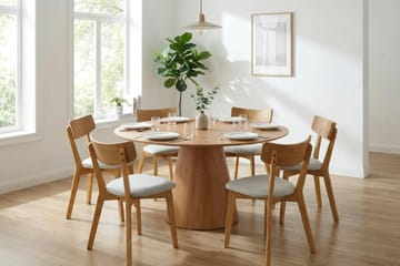 Siena Matgrupp 150 cm runt i Ek med 6 Amelia Matstolar med Dyna - Ek/Beige - Utemöbler & utemiljö - Utegrupp - Matgrupp utomhus