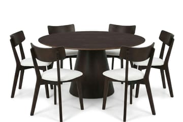 Siena Matgrupp 150 cm runt i Rökt Ek med 6 Amelia Matstolar med Dyna - Rökt Ek/Beige - Utemöbler & utemiljö - Utegrupp - Matgrupp utomhus