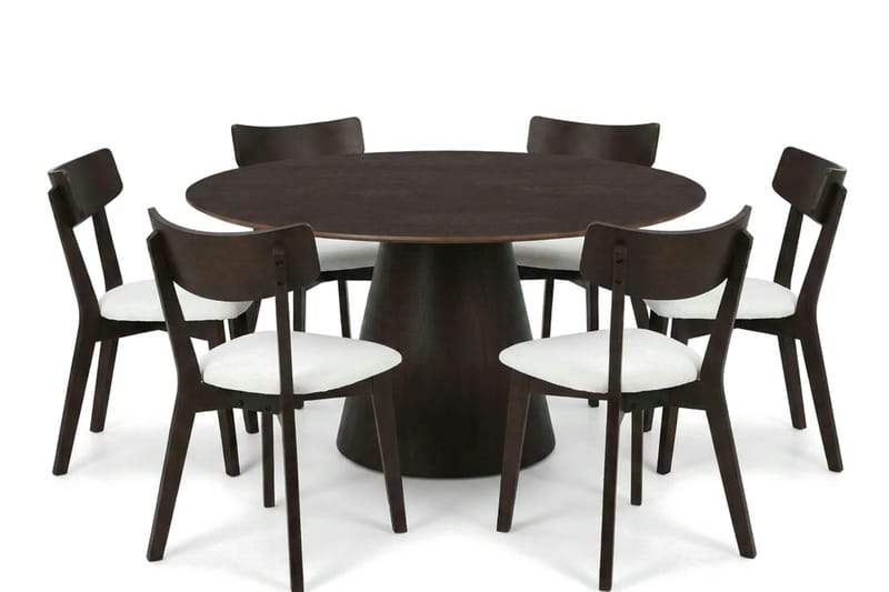 Siena Matgrupp 150 cm runt i Rökt Ek med 6 Amelia Matstolar med Dyna - Rökt Ek/Beige - Utemöbler & utemiljö - Utegrupp - Matgrupp utomhus