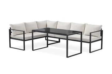 Silvia Loungegrupp i metall utomhus med soffbord med glasskiva och soffa med vita dynor - Svart - Utemöbler & utemiljö - Utegrupp - Soffgrupp utomhus