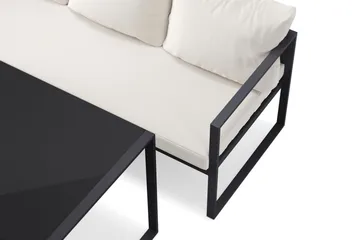 Silvia Loungegrupp i metall utomhus med soffbord med glasskiva och soffa med vita dynor - Svart - Utemöbler & utemiljö - Utegrupp - Soffgrupp utomhus