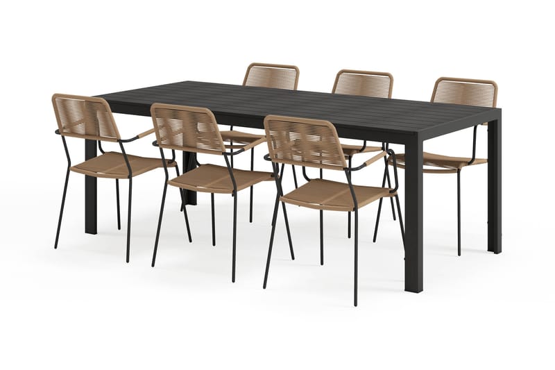 Siri Matbord 205 cm med 6 Lindos Matstolar - Svart - Utemöbler & utemiljö - Utegrupp - Matgrupp utomhus