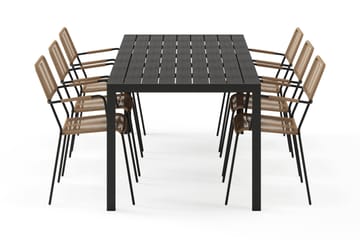 Siri Matbord 205 cm med 6 Lindos Matstolar - Svart - Utemöbler & utemiljö - Utegrupp - Matgrupp utomhus