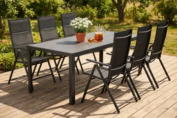 Siri Matgrupp utomhus 205 cm med 6 Maggie Fällbar Positionsstolar - Utemöbler & utemiljö - Utegrupp - Matgrupp utomhus