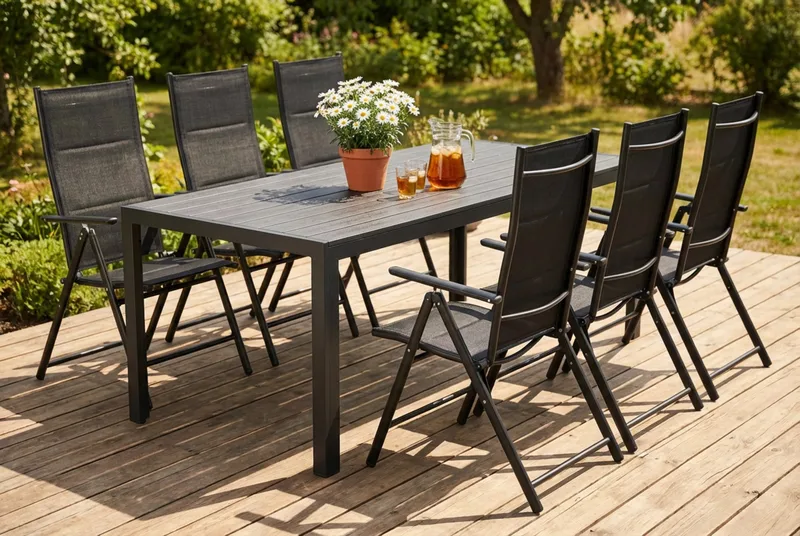 Siri Matgrupp utomhus 205 cm med 6 Maggie Fällbar Positionsstolar - Utemöbler & utemiljö - Utegrupp - Matgrupp utomhus
