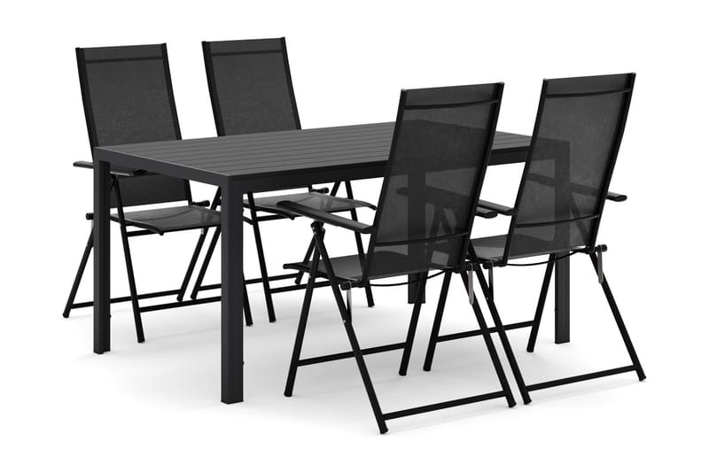 Siri Rektangulärt utebord 150 cm med 4 Sanna utestolar, Svart