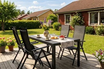 Siri Rektangulärt utebord 150 cm med 4 Sanna utestolar - Svart - Utemöbler & utemiljö - Utegrupp - Matgrupp utomhus