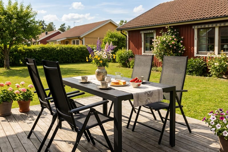 Siri Rektangulärt utebord 150 cm med 4 Sanna utestolar - Svart - Utemöbler & utemiljö - Utegrupp - Matgrupp utomhus