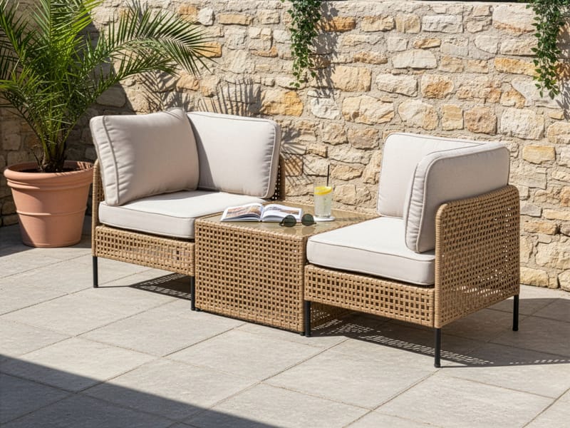 Soffa utomhus med Bord 2-Sits Omegana Konstrotting - Beige/Svart - Utemöbler & utemiljö - Utegrupp - Soffgrupp utomhus