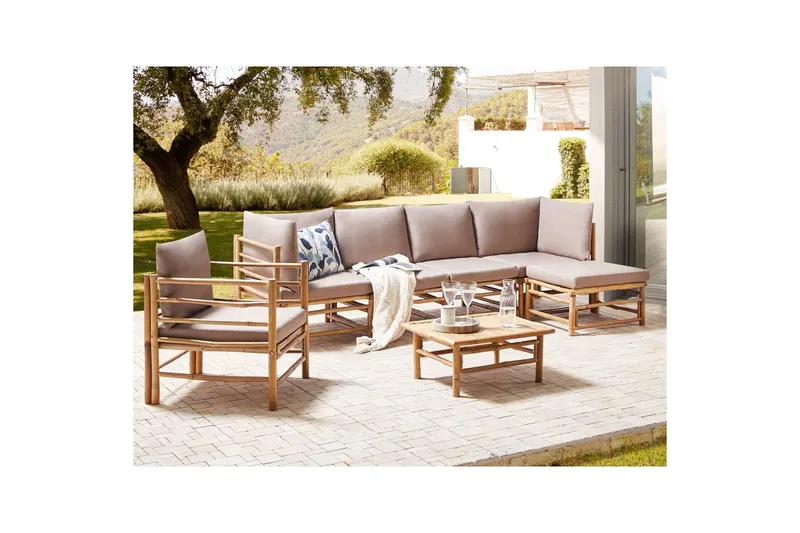Soffgrupp Cerreto Beige/ljust trä - Beige/ljust trä - Utemöbler & utemiljö - Utegrupp - Soffgrupp utomhus