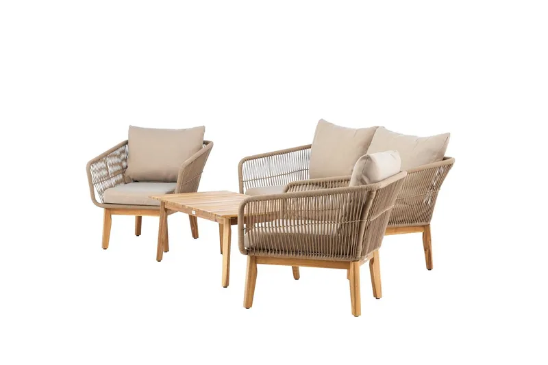 Soffgrupp Chania 2-sits Soffa + 2 Fåtöljer med bord Utomhus - Brun - Utemöbler & utemiljö - Utegrupp - Soffgrupp utomhus