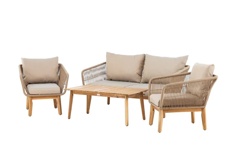 Soffgrupp Chania 2-sits Soffa + 2 Fåtöljer med bord Utomhus - Brun - Utemöbler & utemiljö - Utegrupp - Soffgrupp utomhus