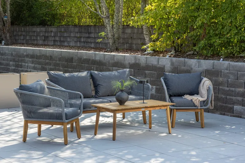 Soffgrupp Chania 2-sits Soffa + 2 Fåtöljer med bord Utomhus, Grå, Natur