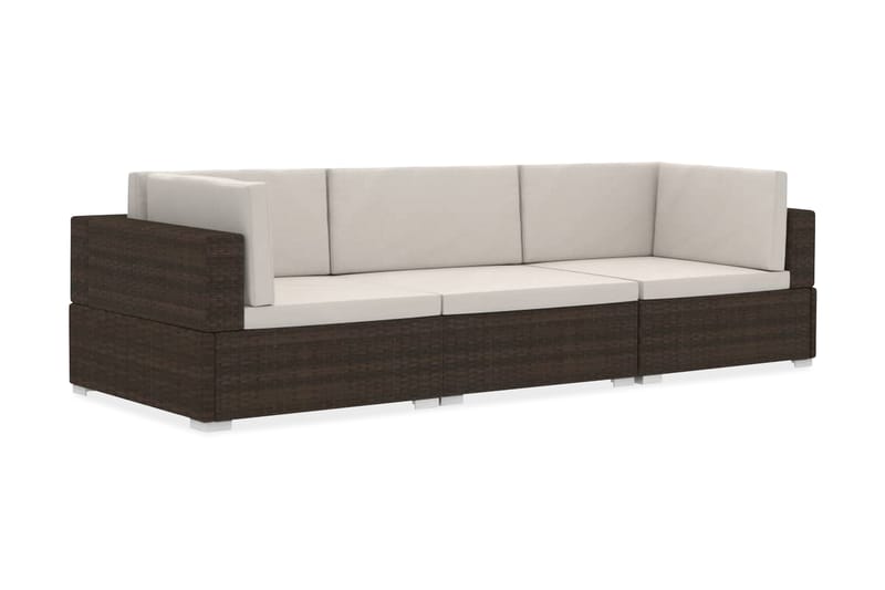 Soffgrupp för trädgården med dynor 3 delar konstrotting brun - Loungeset & loungegrupp - Soffgrupp utomhus