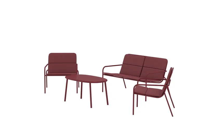 Soffgrupp Fourni 2-sits Soffa + 2 Fåtöljer med bord Utomhus - Vinröd - Utemöbler & utemiljö - Utegrupp - Soffgrupp utomhus