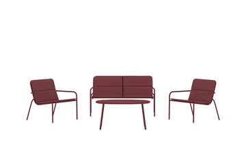 Soffgrupp Fourni 2-sits Soffa + 2 Fåtöljer med bord Utomhus - Vinröd - Utemöbler & utemiljö - Utegrupp - Soffgrupp utomhus