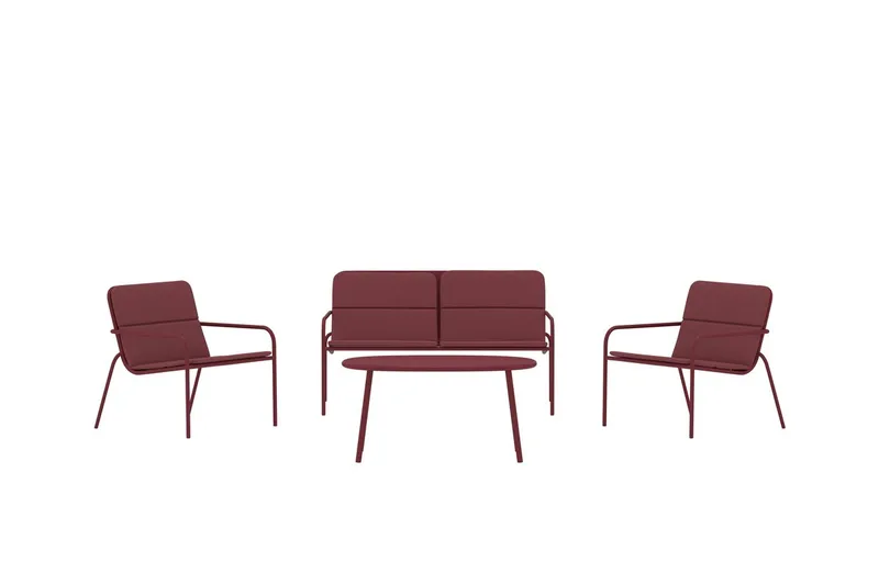 Soffgrupp Fourni 2-sits Soffa + 2 Fåtöljer med bord Utomhus - Vinröd - Utemöbler & utemiljö - Utegrupp - Soffgrupp utomhus