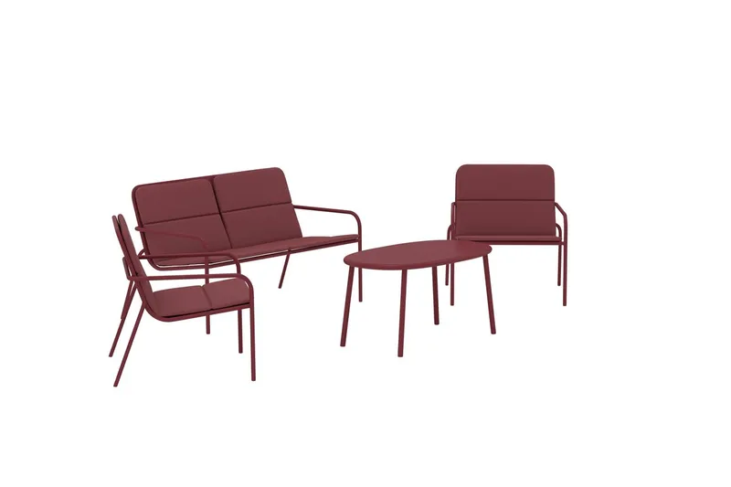 Soffgrupp Fourni 2-sits Soffa + 2 Fåtöljer med bord Utomhus - Vinröd - Utemöbler & utemiljö - Utegrupp - Soffgrupp utomhus