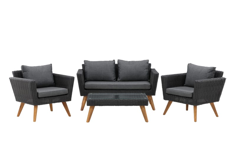 Karlskrona Loungegrupp Utomhus – 4-sits Soffgrupp i Konstrotting för Trädgård och Uteplats - Svart / Gråa dynor - Utemöbler & utemiljö - Loungemöbler - Loungeset & loungegrupp