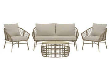 Soffgrupp Lipari 2-sits Soffa + 2 Fåtöljer med bord Utomhus - Brun - Utemöbler & utemiljö - Utegrupp - Soffgrupp utomhus