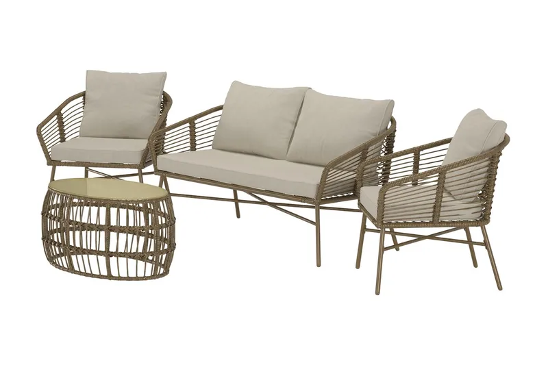 Soffgrupp Lipari 2-sits Soffa + 2 Fåtöljer med bord Utomhus - Brun - Utemöbler & utemiljö - Utegrupp - Soffgrupp utomhus