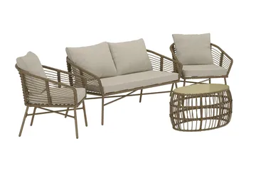 Soffgrupp Lipari 2-sits Soffa + 2 Fåtöljer med bord Utomhus - Brun - Utemöbler & utemiljö - Utegrupp - Soffgrupp utomhus