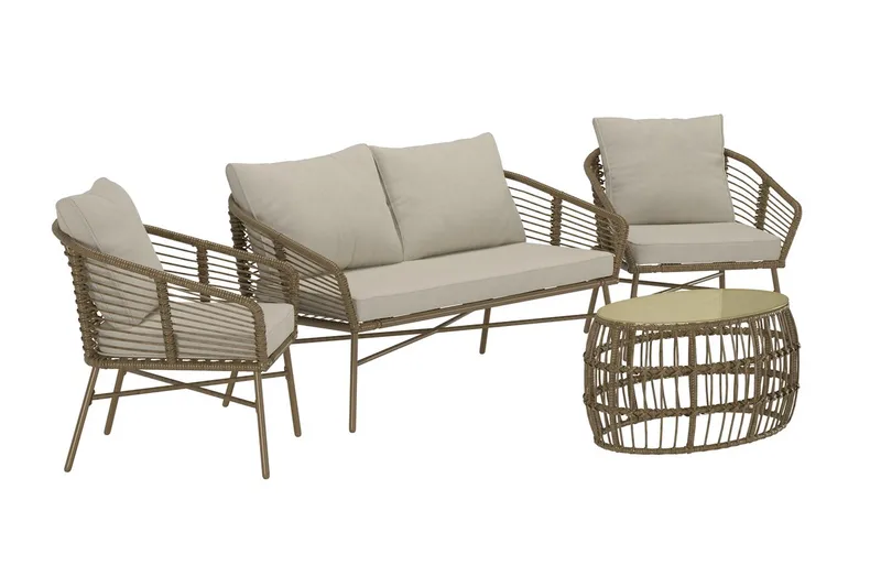 Soffgrupp Lipari 2-sits Soffa + 2 Fåtöljer med bord Utomhus - Brun - Utemöbler & utemiljö - Utegrupp - Soffgrupp utomhus