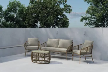 Soffgrupp Lipari 2-sits Soffa + 2 Fåtöljer med bord Utomhus - Brun - Utemöbler & utemiljö - Utegrupp - Soffgrupp utomhus