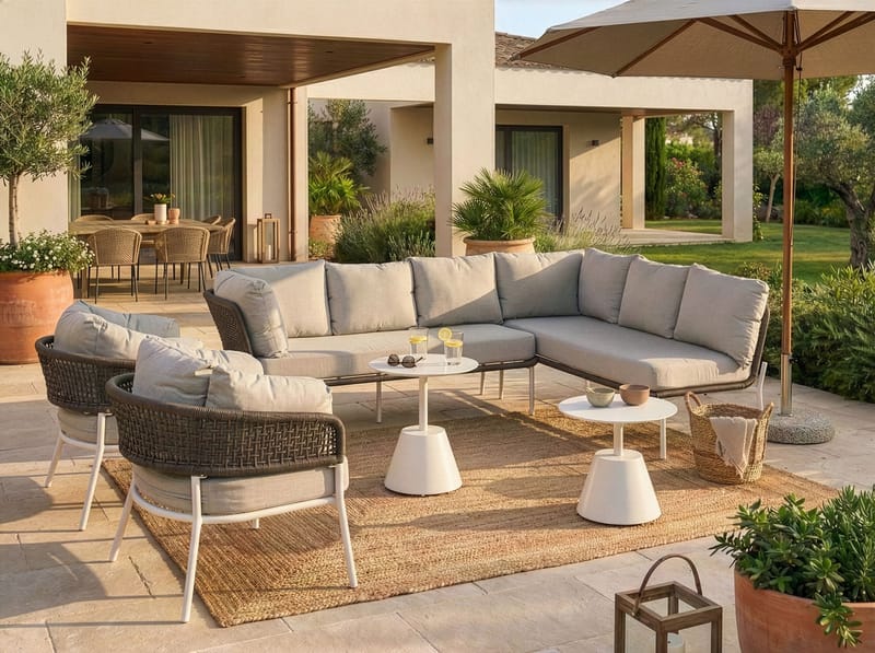 Soffgrupp utomhus 7-Sits Robella med Bord - Beige/Vit/Brun - Utemöbler & utemiljö - Utegrupp - Soffgrupp utomhus