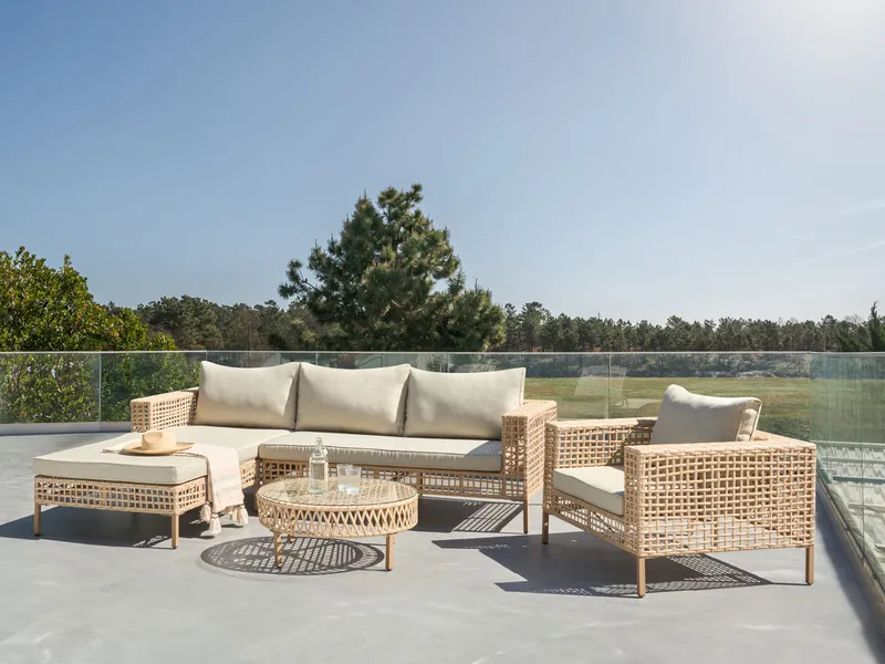 Soffgrupp utomhus med Bord 4-Sits Calasetta Högervänd Konstrotting - Beige - Utemöbler & utemiljö - Utegrupp - Soffgrupp utomhus