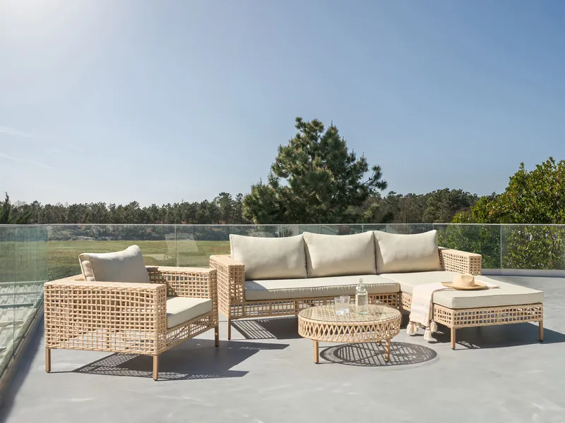 Soffgrupp utomhus med Bord 4-Sits Calasetta Vänstervänd Konstrotting - Beige - Utemöbler & utemiljö - Utegrupp - Soffgrupp utomhus