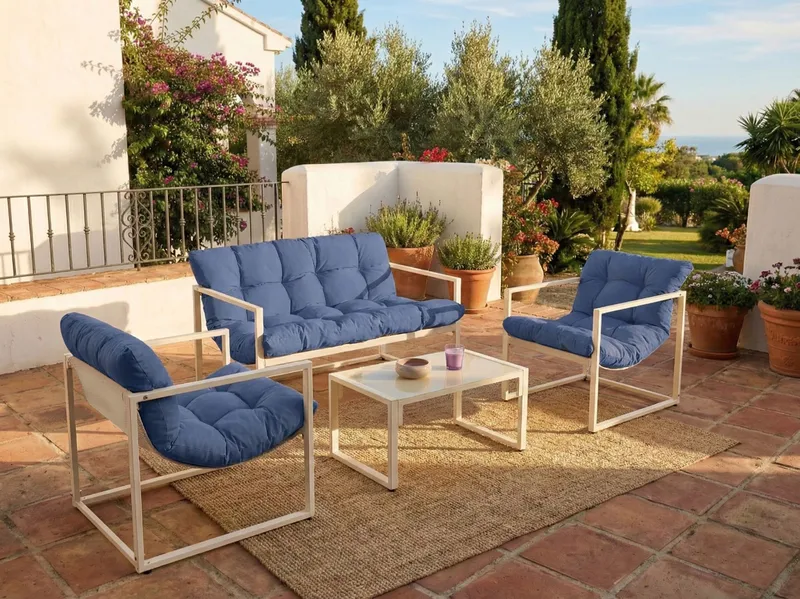 Soffgrupp utomhus med Bord 4-Sits Garda - Blå/Vit - Utemöbler & utemiljö - Utegrupp - Soffgrupp utomhus