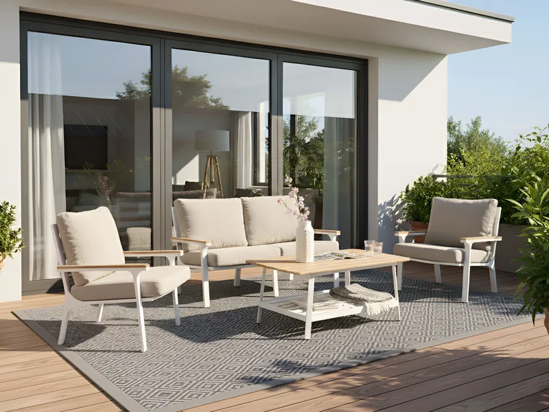 Soffgrupp utomhus med Bord 4-Sits Orero - Beige/Vit/Brun - Utemöbler & utemiljö - Utegrupp - Soffgrupp utomhus