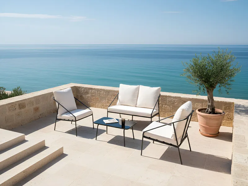 Soffgrupp utomhus med Bord 4-Sits Ustica - Svart/Vit - Utemöbler & utemiljö - Utegrupp - Soffgrupp utomhus