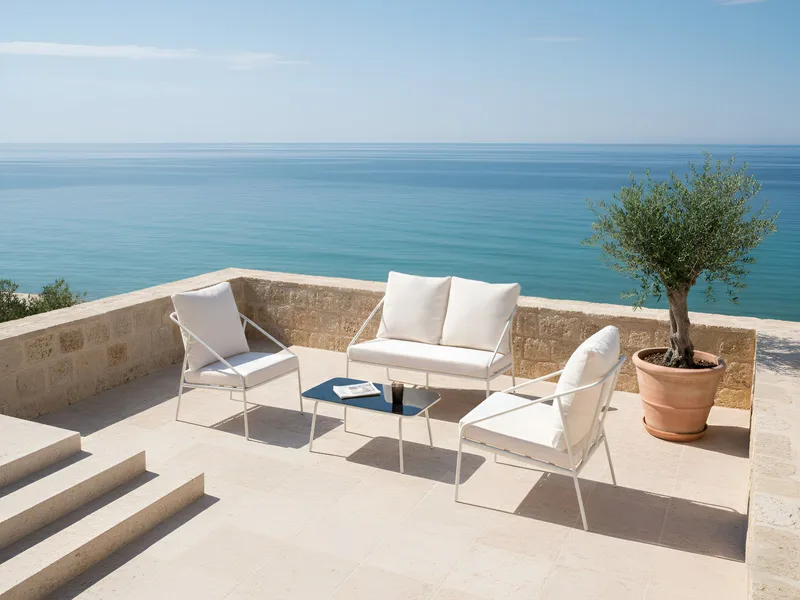 Soffgrupp utomhus med Bord 4-Sits Ustica - Vit/Svart - Utemöbler & utemiljö - Utegrupp - Soffgrupp utomhus