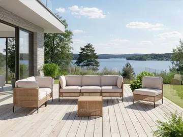 Soffgrupp utomhus med Bord 6-Sits Omegana Modulär Konstrotting - Beige/Svart - Utemöbler & utemiljö - Utegrupp - Soffgrupp utomhus