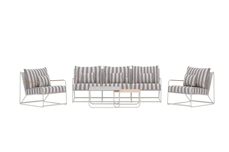 Soffgrupp Palazzo 3-sits Soffa + 2 Fåtöljer med bord Utomhus - Grå - Utemöbler & utemiljö - Utegrupp - Soffgrupp utomhus
