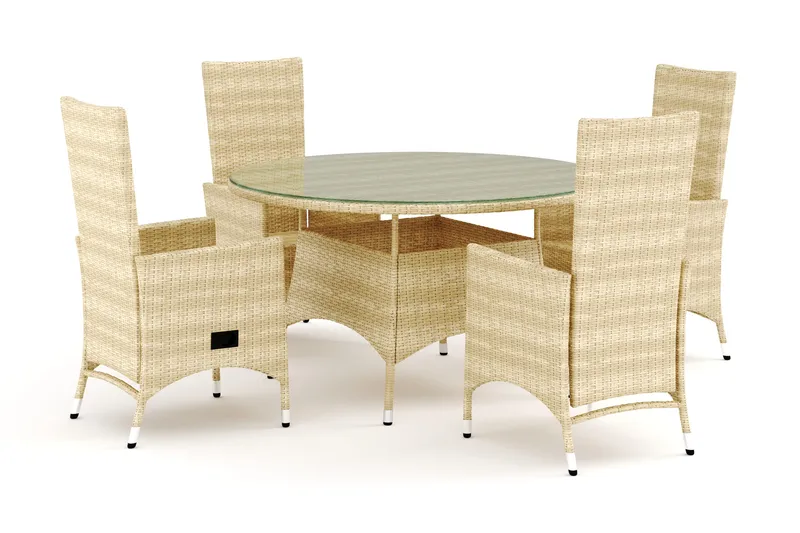 Thor utomhus rund matgrupp 140 cm med 4 Jenny matstolar, Beige