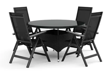 Thor utomhus rund matgrupp 140 cm med 4 Monaco Light positionsstolar - Svart - Utemöbler & utemiljö - Utegrupp - Matgrupp utomhus